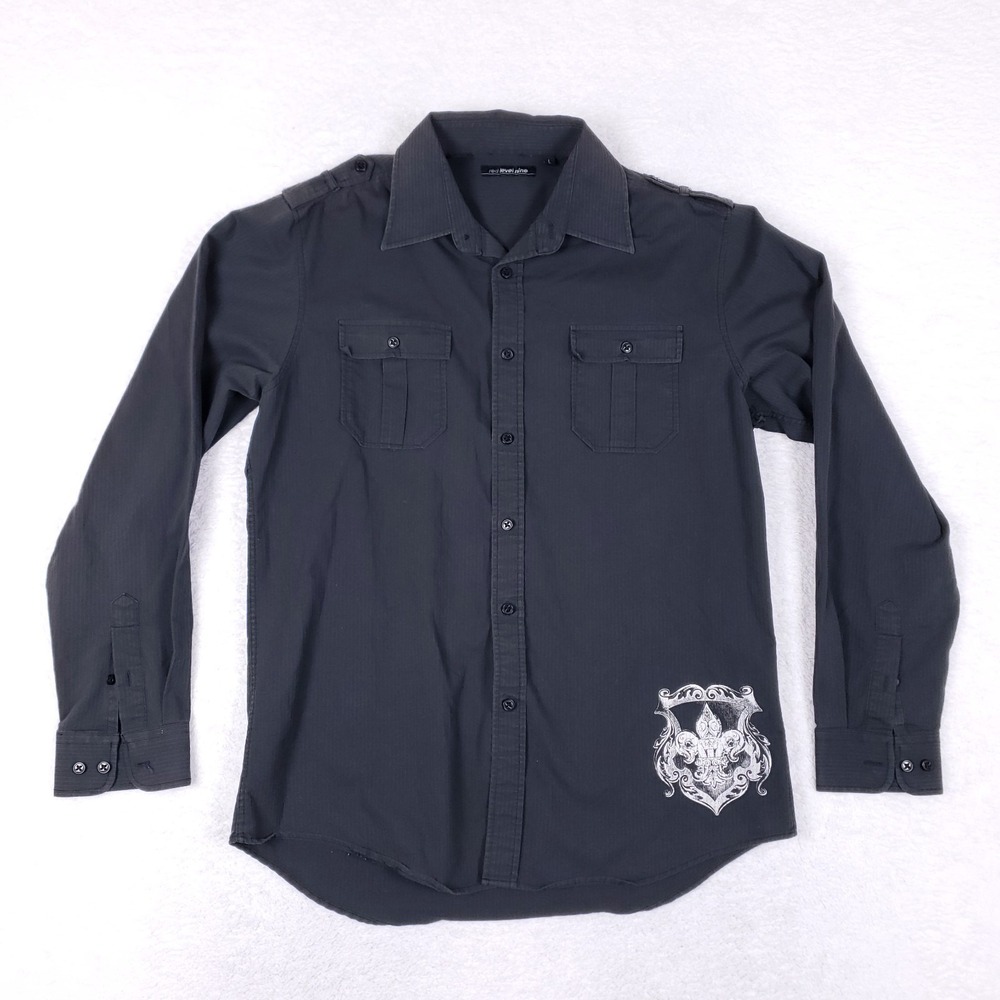 Red Level Nine Fleur De Lis Graphic Shirt Large Gray